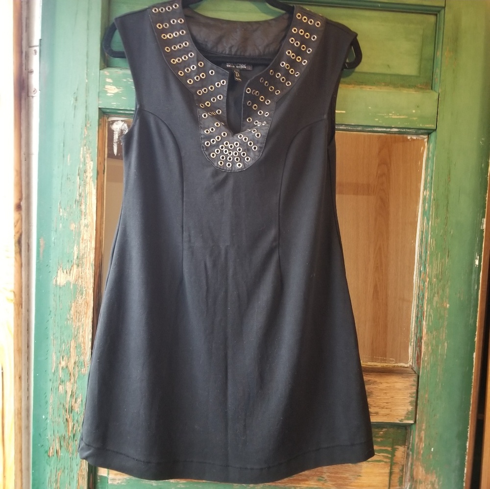Black shift dress with studded neckline Sz medium
